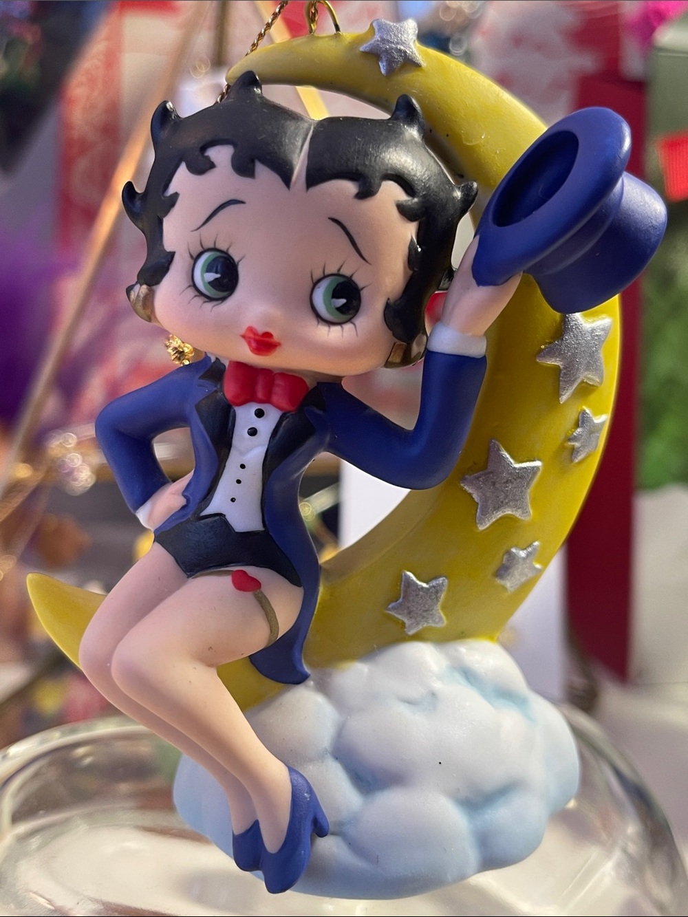 Betty Boop sitting on moon musical ornament